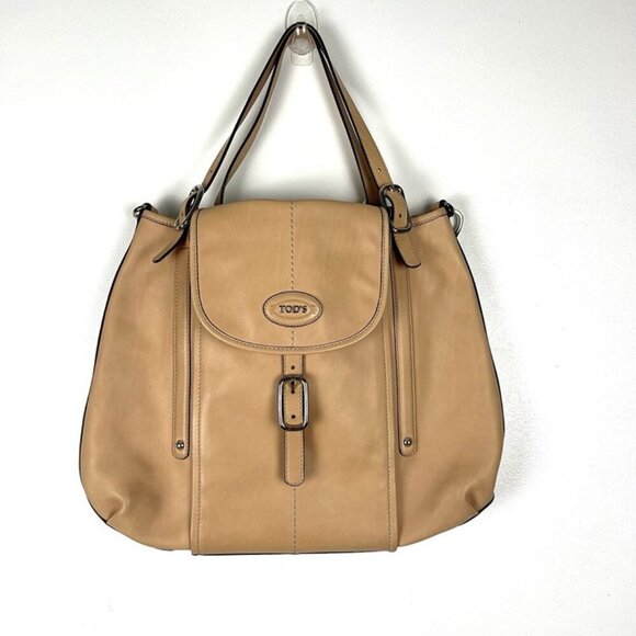 TOD'S Leather Shoulder Bag Camel Handbag Large Tote 15x17x2 Office Quiet Luxury - Picture 1 of 12